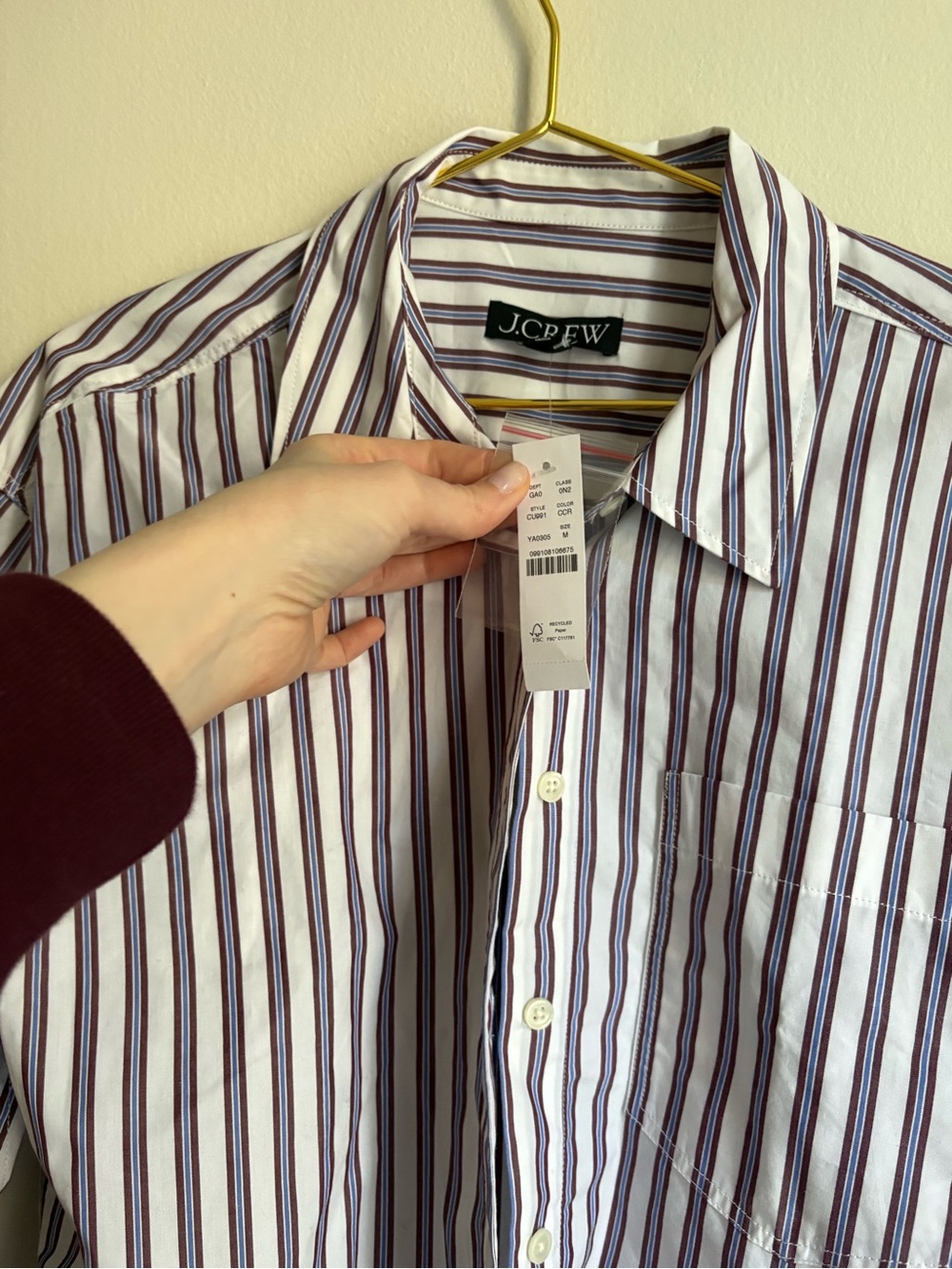 NWT J. Crew Cropped Boxy White Button-Down Shirt with Purple Stripes - Picture 2 of 5